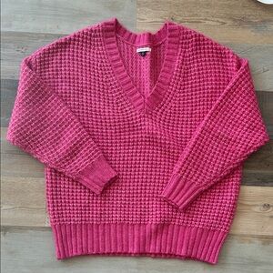 American Eagle Women's Deep V-Neck Pink Knit Sweater